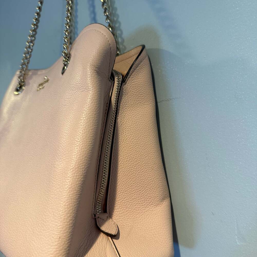 Kate Spade New York Blush Pink Pebbled Leather Tote Bag Chain Shoulder Strap - Picture 3 of 12